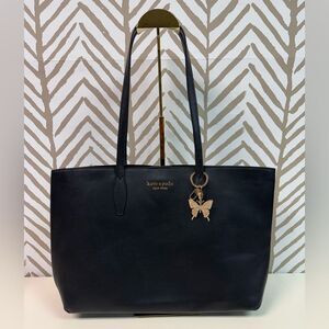 Kate Spade Black & Gold XL Work School Tote Bag with Butterfly Charm